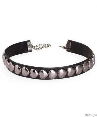 Choker negru, cu inimioare gunmetal