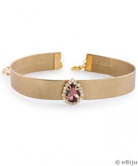 Colier tip choker auriu cu cristal burgundy